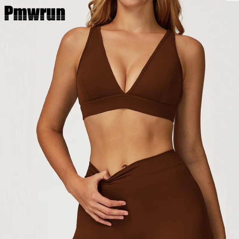 

PMWRUN Racerback Yoga Bra Soft Stretchy Breathable Moisture-Wicking with Removable Cups for Yoga Fitness Gym Workouts