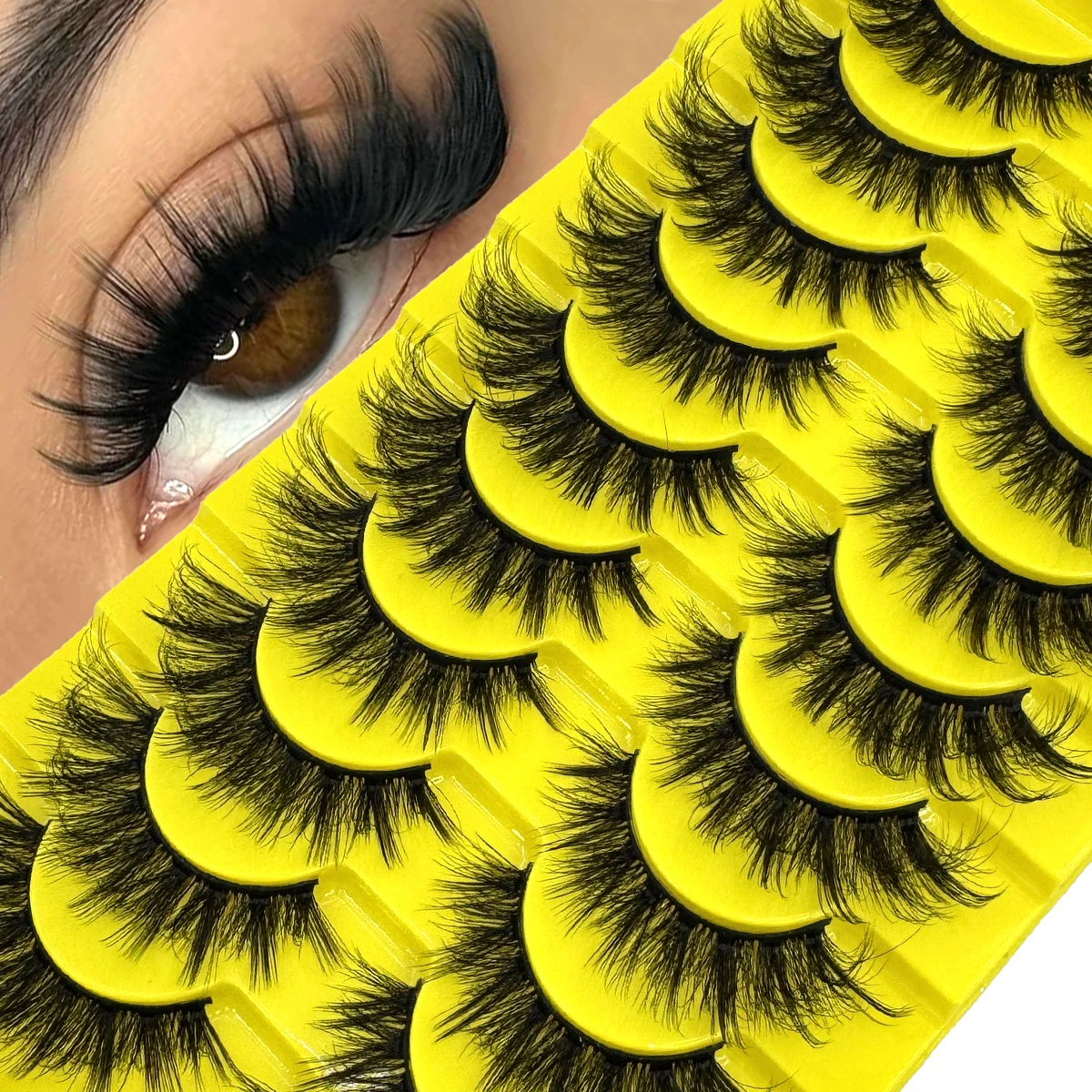 Hbzgtlad 10 pares mix cílios de olho de gato fofo falso vison cílios 8d pacote de cílios finos dramático longo volume grosso maquiagem cílios postiços