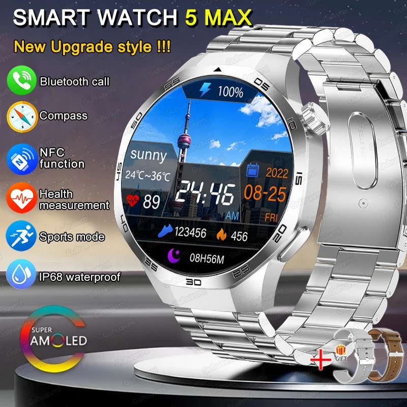 2025 New For Huawei Xiaomi GT5Pro Smart Watch Men NFC GPS Tracker Sapphire AMOLED Screen Heart Rate Bluetooth Call SmartWatch