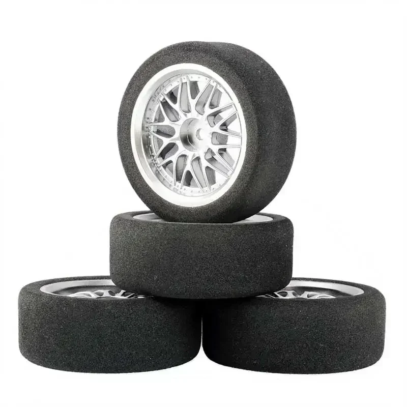 1/10 Scale Sponge Tires and Wheel Rims with 3mm Offset and 12mm Hex fit RC HSP HPI On-Road Racing Car Model Toys Accessory