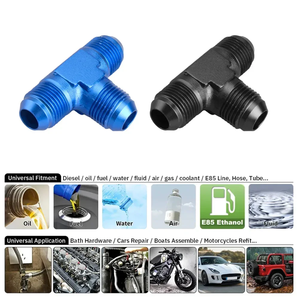 Aluminum Junction Coupler Hose Adapter Hose Tee T-piece Adapter Connector Fitting Thread AN4 AN6 AN8 AN10 AN12 Black/Blue