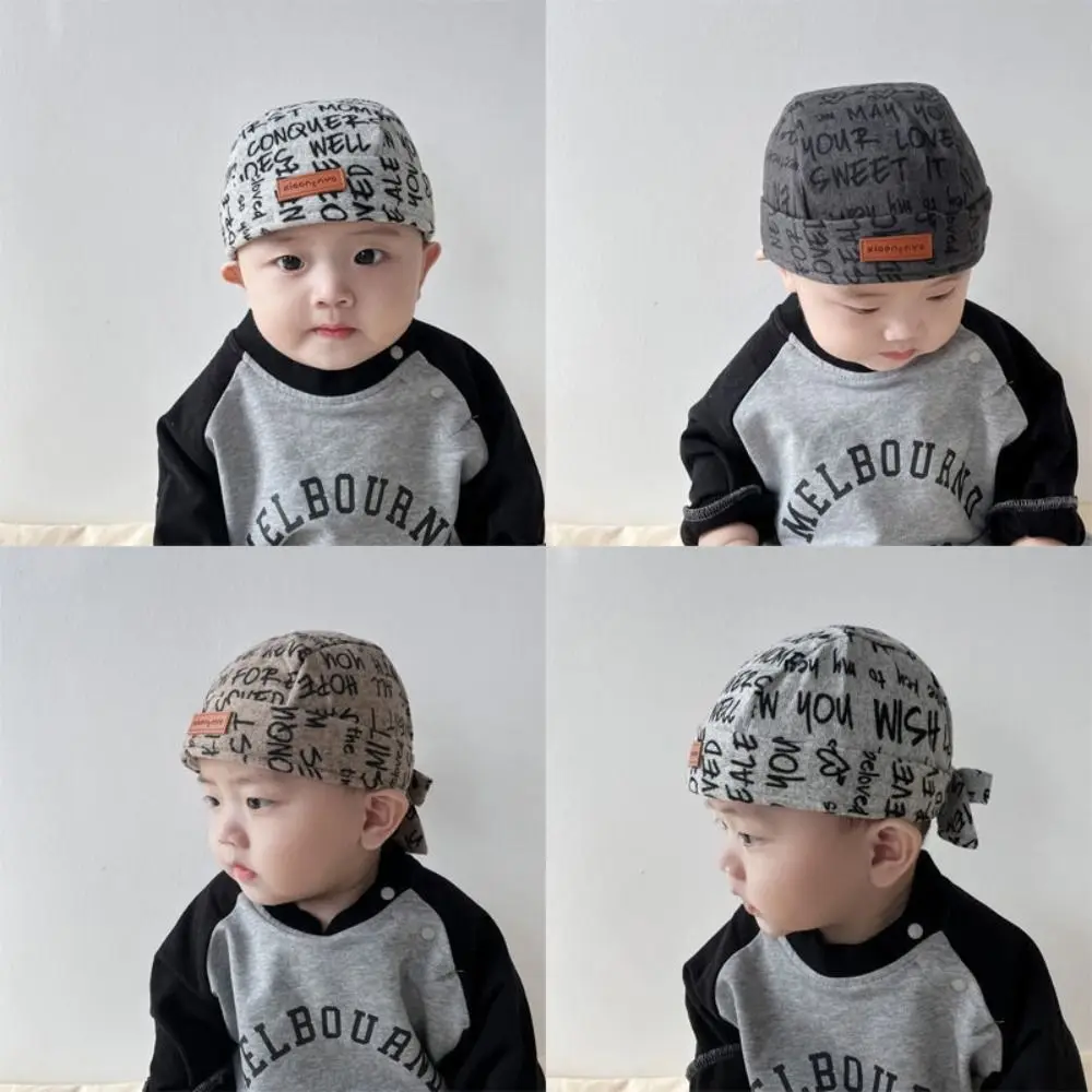 Letter Print Baby Pirate Hat Cotton Lining Adjustable Tie Back Infant Beanie Hat Double Layer Soft Fabric Toddler Bandana Hat