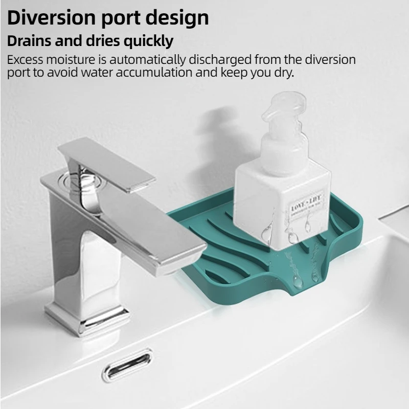 Silicone Soap Tray Self-Draining Soap Pad Multifunctional No-Punch Sink Tray Storage Rack for Bathroom and Kitchen Supplies