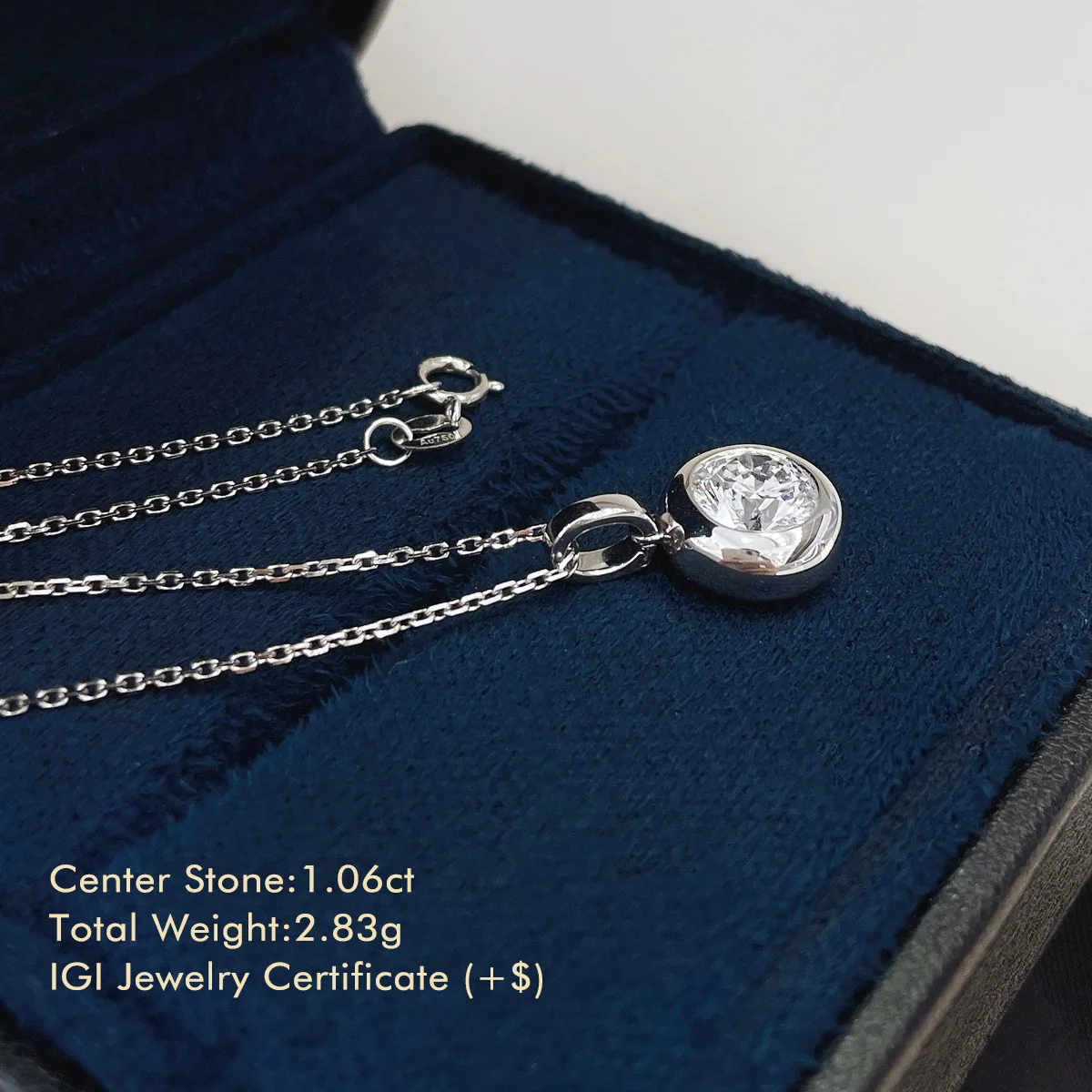 Round Lab Grown Diamond Necklace 18K White Gold Adjustable Chain Total 1.06ct Lab Diamond Bubble Pendant Necklace for Women