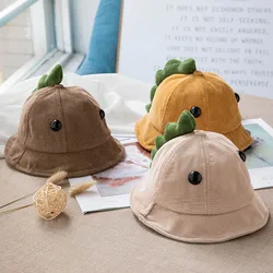 3D Dinosaur Baby Bucket Hat Corduroy Children Sunscreen Outdoor Caps Boys Girls Sun Protection Kid Hat Unisex Fishing Hat 0-18M