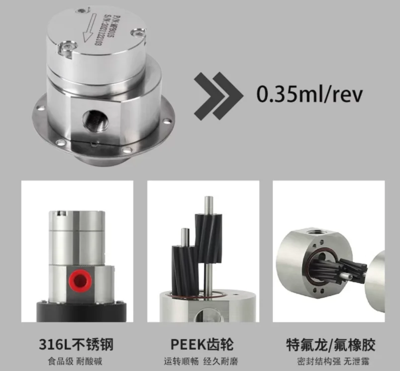 316L Stainless Steel MPB015 Magnetic Drive Gear Pump Oil Water Transfer, Micro Head 0.35ml per Rev for Liquid and Chemical Use