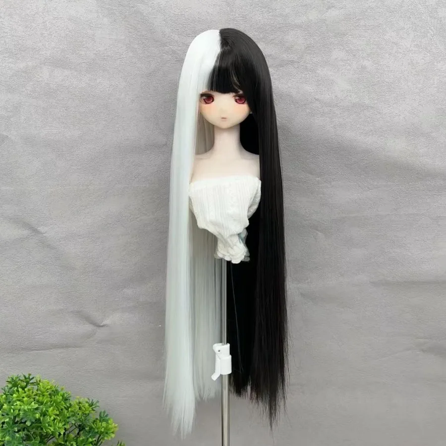 BJD/SD Doll Wig Hand Adjustable Long Bangs Flat Bangs Black and White Bangs Yin-yang Head Pink Spliced Doll Wig Blank Headband