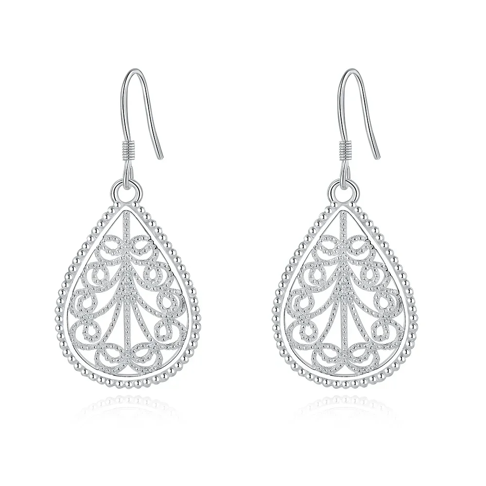 Wedding party 925 sterling Silver Earrings for Women Fine fashion Jewelry Christmas Gifts Romantic carved drop shape