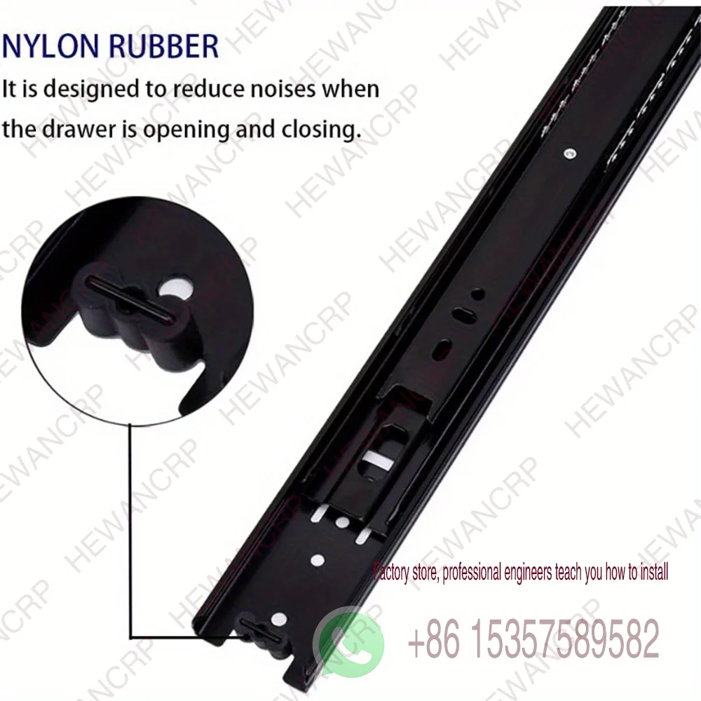 شرائح درج خزانة سوداء مكونة من 3 أقسام سميكة وناعمة وهادئة ومحمل كروي للتخميد وإغلاق ناعم وملحقات الأجهزة #2