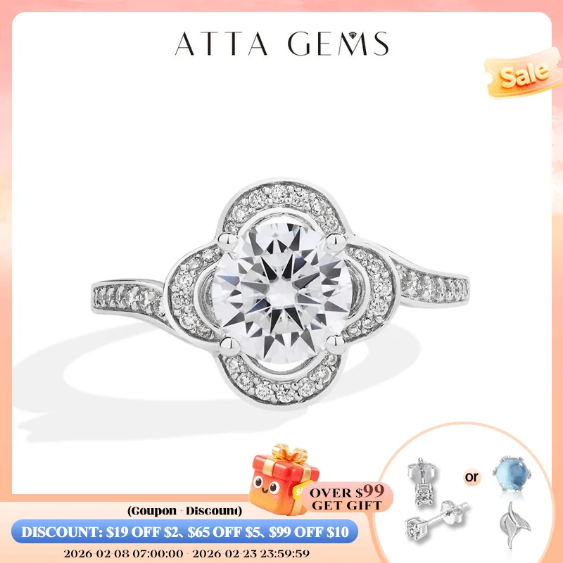 

ATTAGEMS Luxury Full Moissanite Ring DVVS1 1.5CT 100%925 Sterling Silver For Women Flower Shape Engagement Band Fine Jewelry New