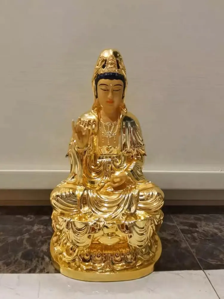 high grade gilding copper Guan yin bodhisattva PUSA Patron saint Buddha statue HOME shrine bless safe good LUCK 26CM