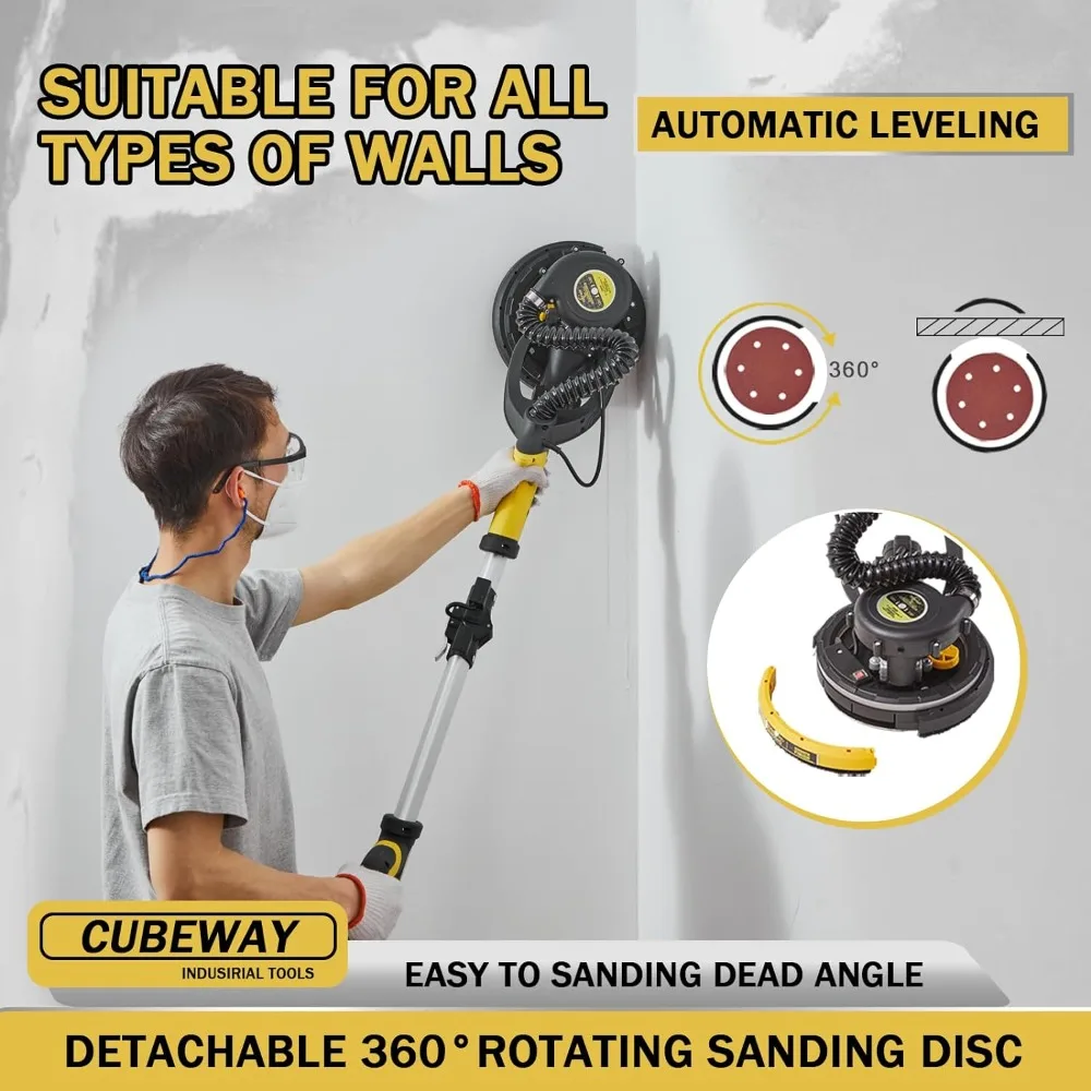 Drywall Sander, 750W Electric Drywall Sander with Vacuum Dust Collection, 6.5A Motor Dustless Floor Sander with Variable Speed