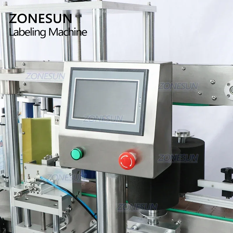 Zonesun ZS-TB300Z máquina automática de rotulagem de garrafas de uso duplo, adesivo de garrafa redonda e quadrada, aplicador de etiquetas de lados duplos