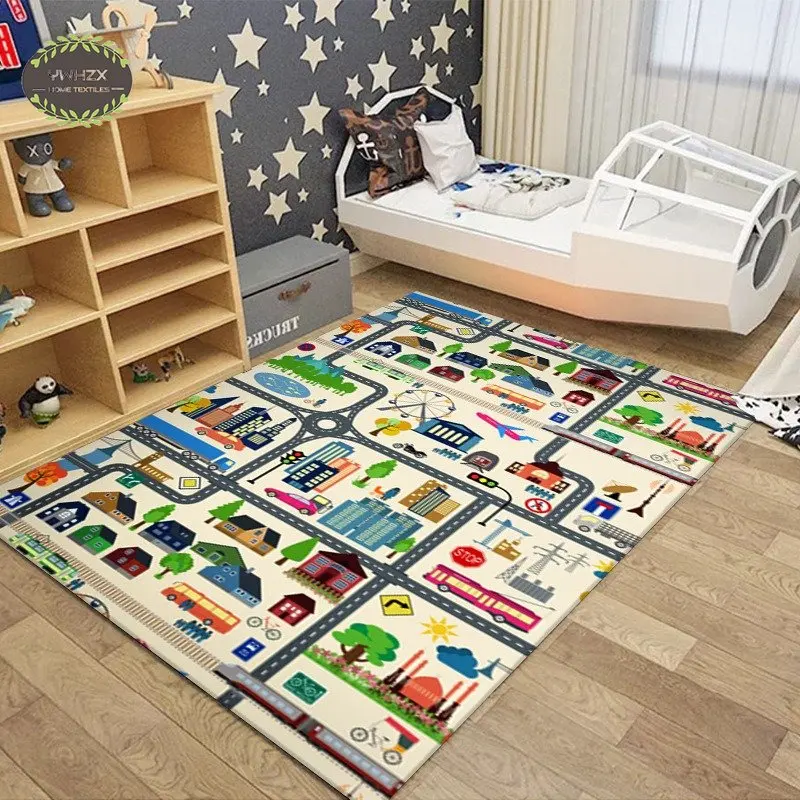 Children's Play Crawl Carpet Road Traffic Route Map Mat Living Room Sofa Coffee Floor Rugs Home Decoration Traffics Sign Mats