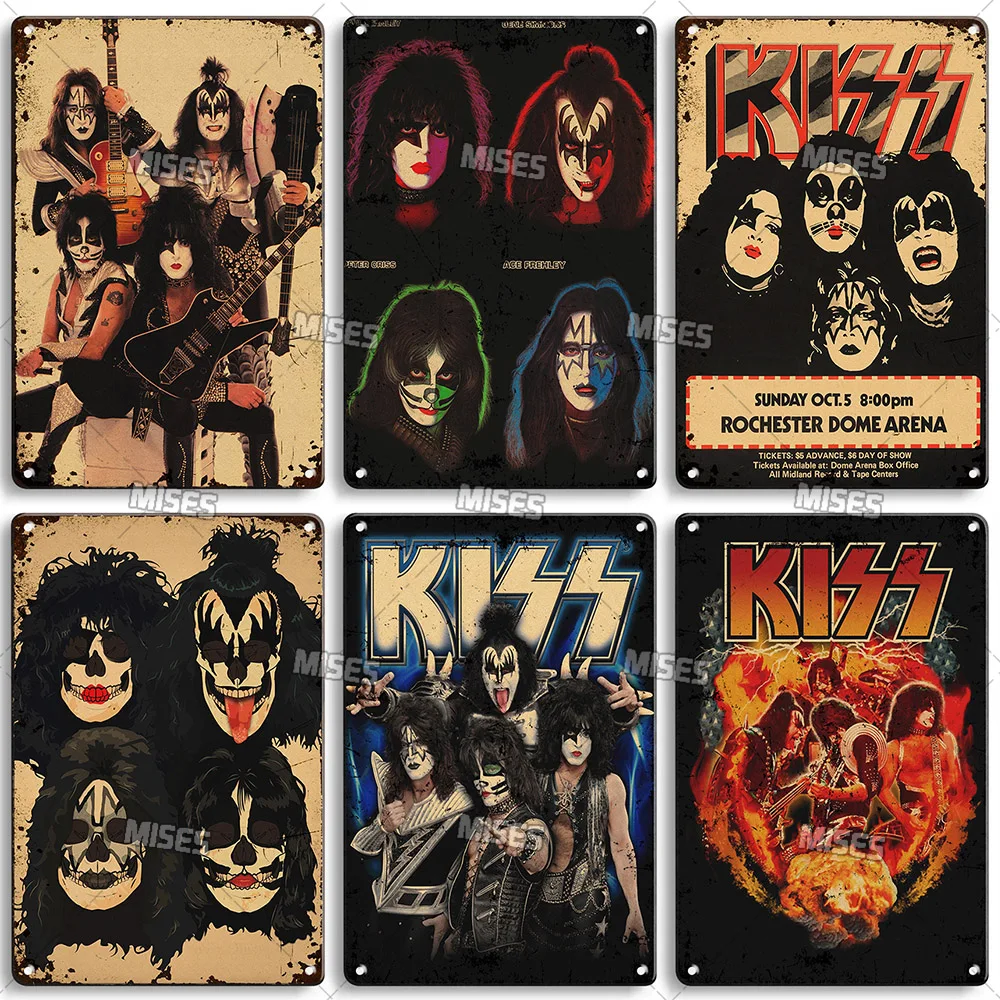 MISES Kiss Band Metal Plaque Singer Band Metal Tin Sign Vintage Metal Poster Decorative Plate Bar Studio Cafe Wall Decor Sign