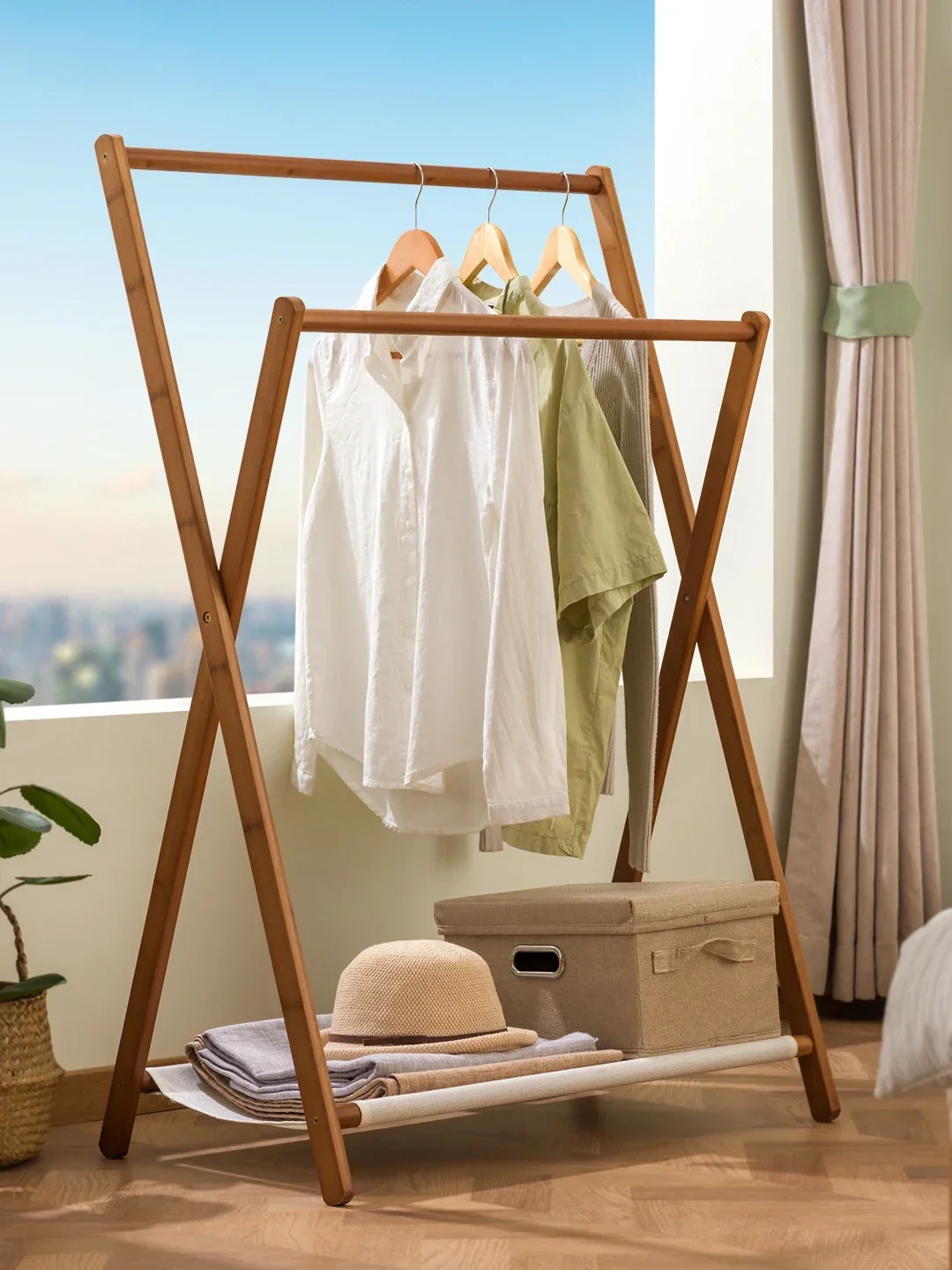 

Hanger Floor To Floor Bedroom Underwear Hat Rack Easy To Store Clothes Hotel Household Foldable Clothes Hanger Rod