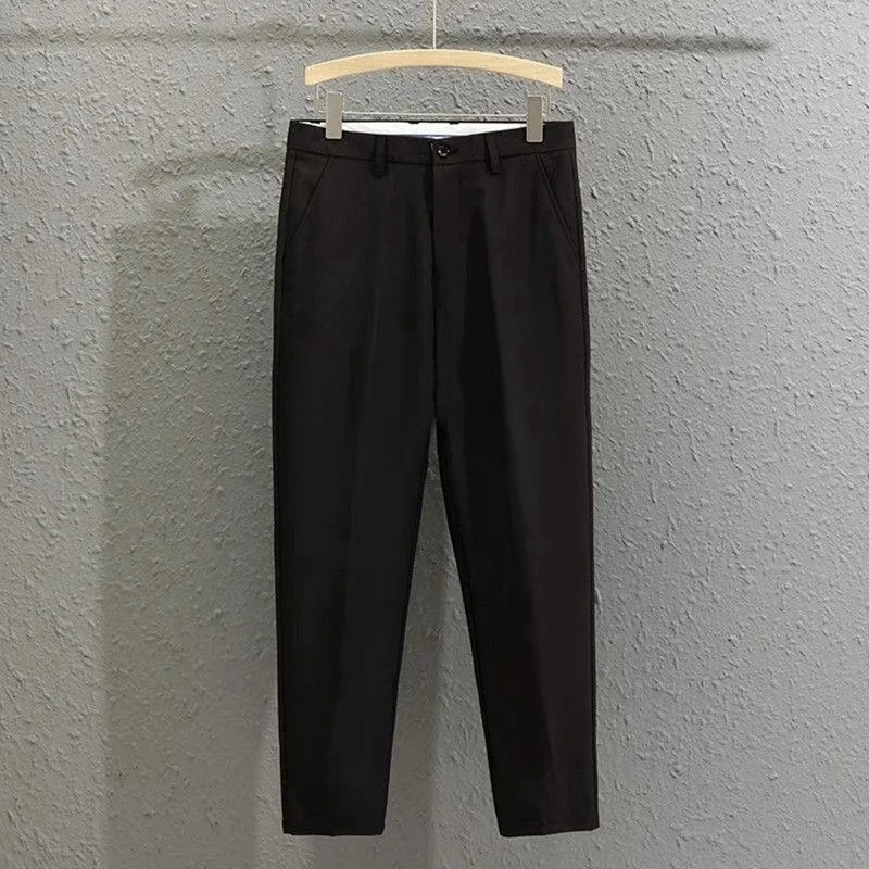 

Летние новые стильные маленькие костюмные брюки мужские с девятью точками драпировки тонкие мужские прямые костюмные брюки