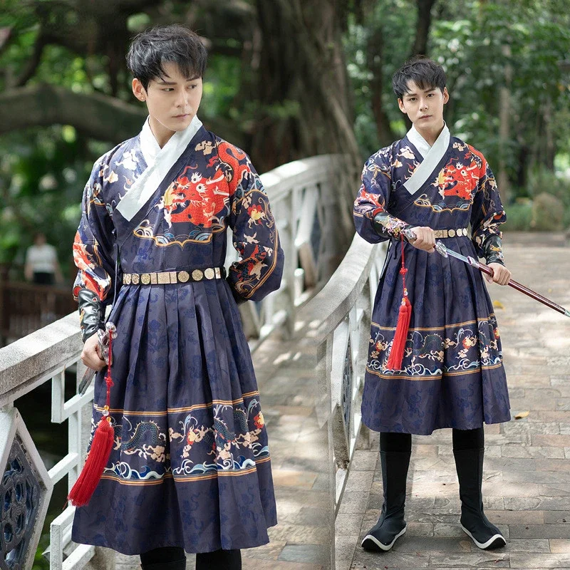 

Ming Dynasty Men's Swordsman Clothing Traditional Chinese Adult Hanfu Robe Folk Dance Costumes Stage Performance Outfit Cosplay