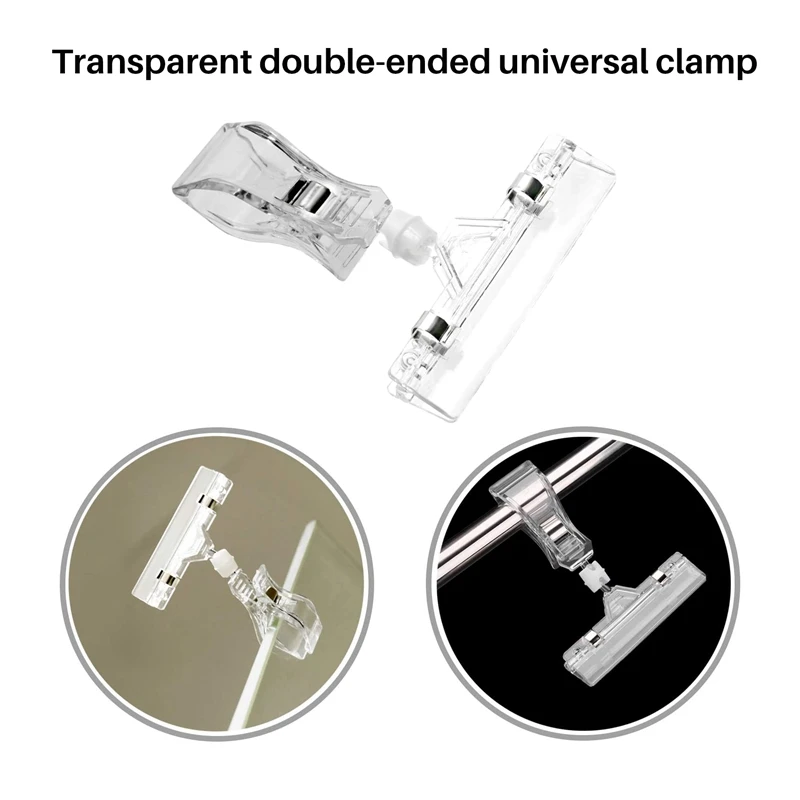 Rotatable Plastic Clip-On Holder, Display Stand, Preço, Sign Holders,Clear, Merchandise Sign Clip, 25 Pack