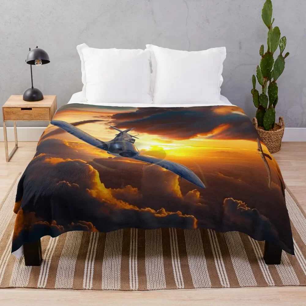 

Spitfire Aircraft in the Sunset Aircraft art Throw Blanket Warm Cozy Throw Blanket for Living Room Couch