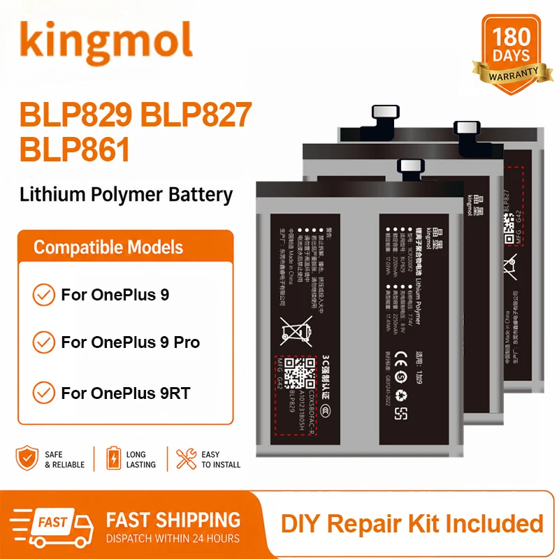 Kingmol BLP829 BLP827 BLP861 Replacement Battery for OnePlus 9 9RT 9 Pro Phone Batteries with Tools CE Certified