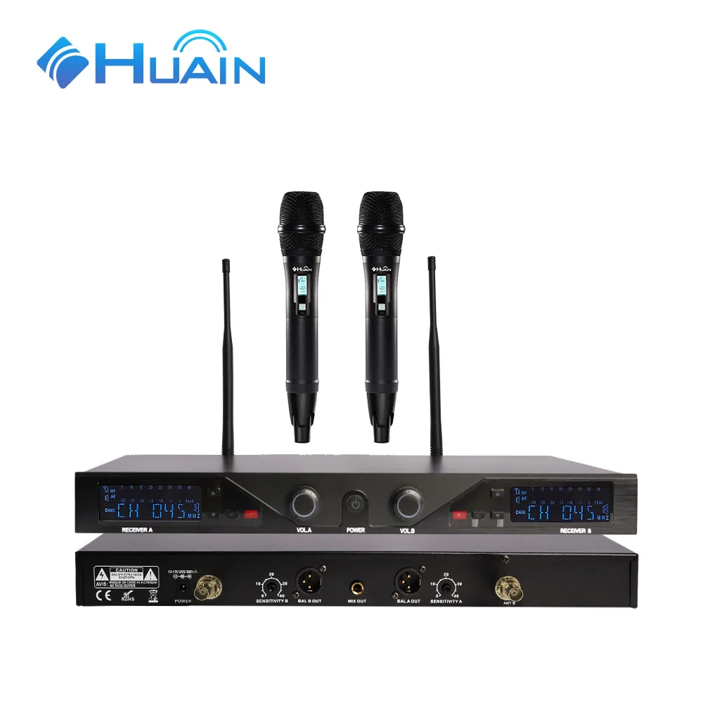 

HUAIN Vocal Professional Handheld Karaoke 2 Channel Uhf Dynamic Wireless Microphone System Set Suitable for meetingrooms offices