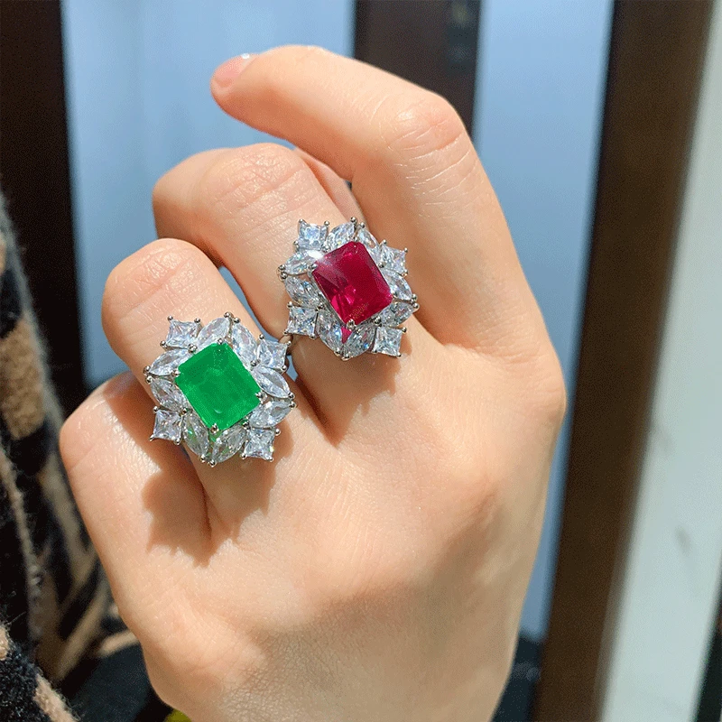 

Trend Emerald Stone High Quality Cubic Zirconia Adjustable Rings Luxury macrame Minimalist Jewelry Women Timeless Classics