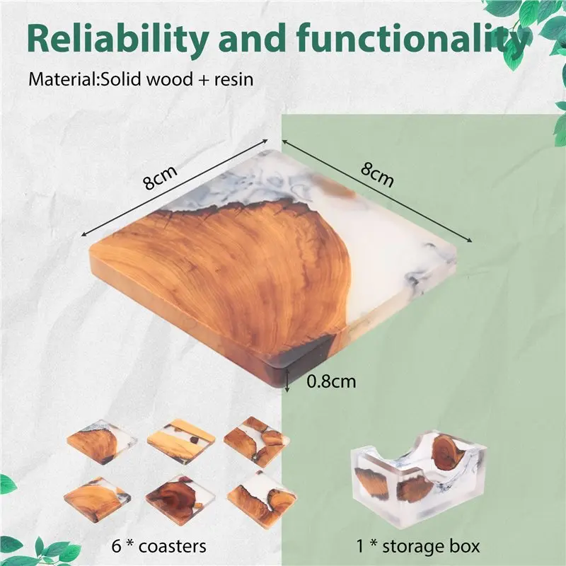 YLS-Wood Coasters Set With Epoxy Resin - Modern Coasters With Holder For Drinks, Includes 6 Coasters And Holder