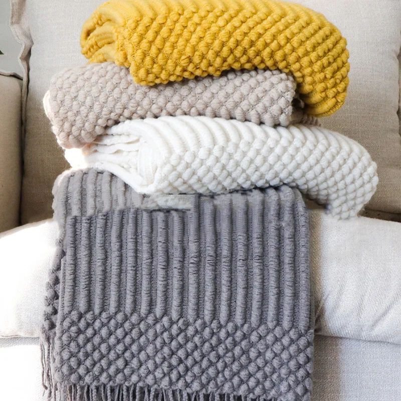 Knitted Blanket with Tassels Chunky Vintage Luxury Farmhouse Throw Bedspread Oversized Blanket Cover Manta Para Sofa