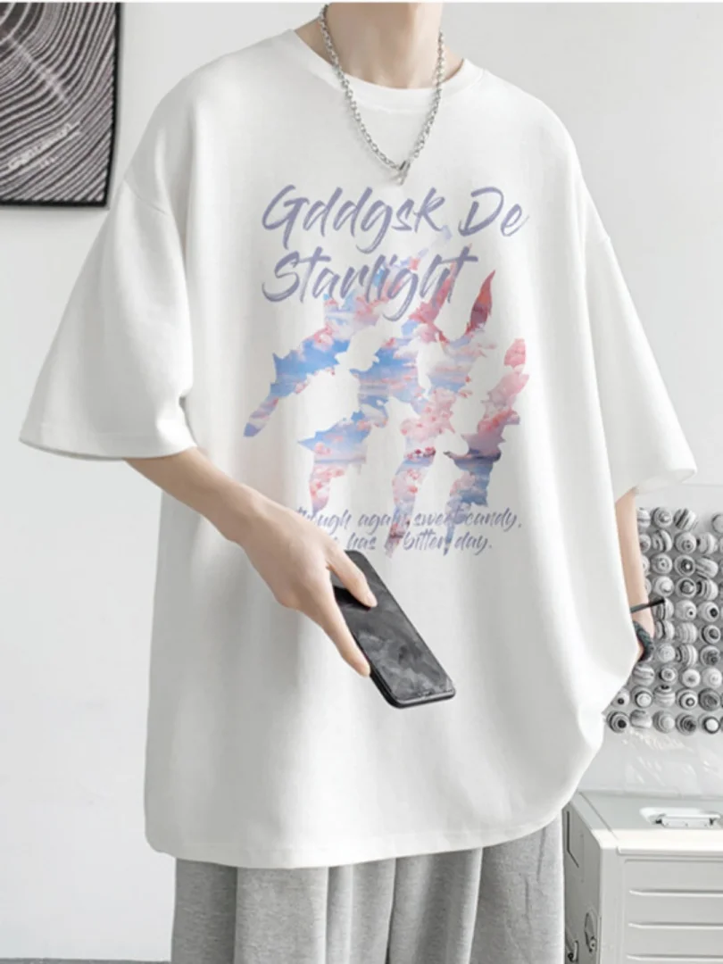 

Summer pure cotton letter short sleeved men's loose plus size casual T-shirt cool couple top