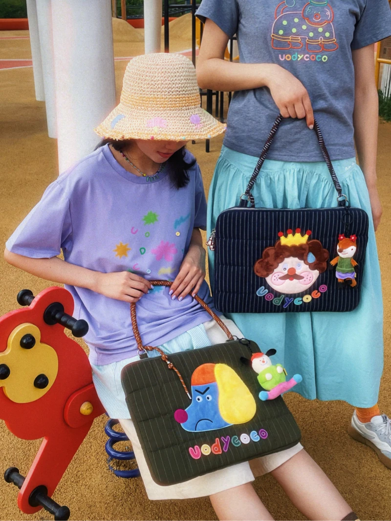 

Uody New Computer Bag Embroidered Cotton Shoulder Handbag Creative Design Dog Pattern Birthday Gift for Girls
