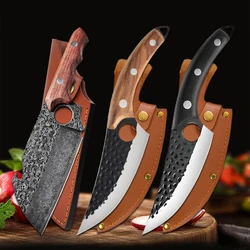 Forged Kitchen Cleaver Full Tang Chef Knife Butcher Meat Slicing Boning Knife Barbecue Fishing Cooking Tools with Gift Sheath
