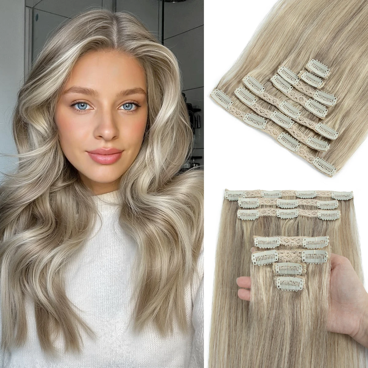 

Накладные пряди для волос на клипсах из натуральных шелковистых прямых волос, машинной работы, Реми, с клипсами, 14-22 дюйма, 7 шт.