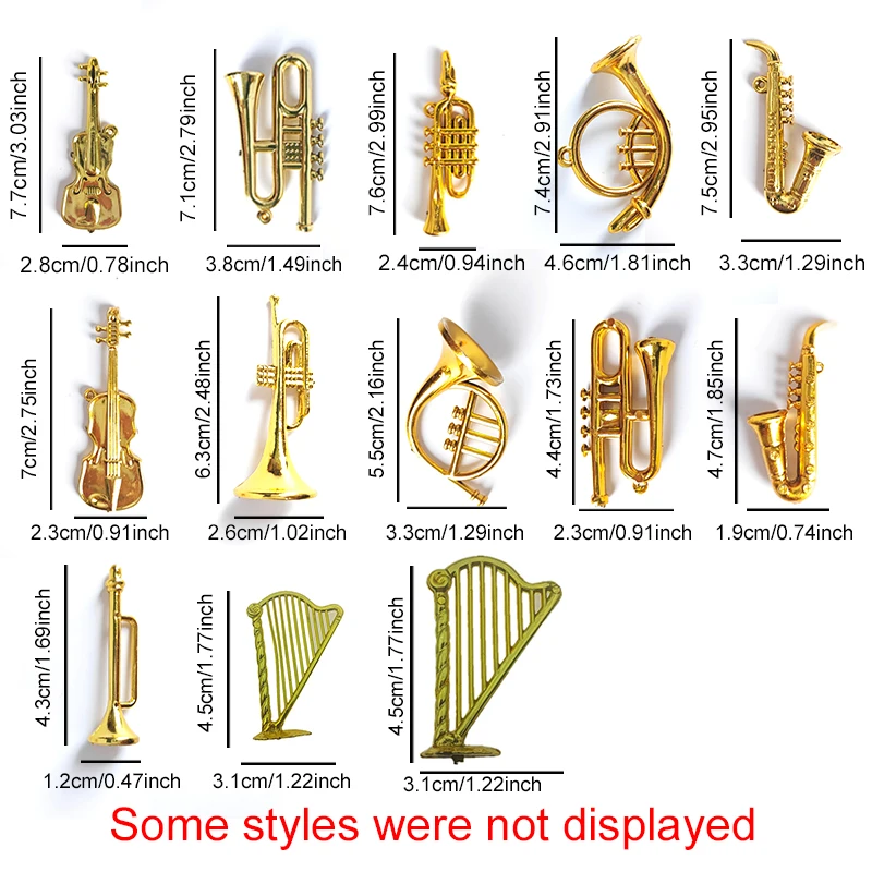 5/10/20PCS Assorted Styles Gold Color Mini Musical Instruments Cello Trumpet Miniatures Party DIY Decorations School Rewards ZYF view 6