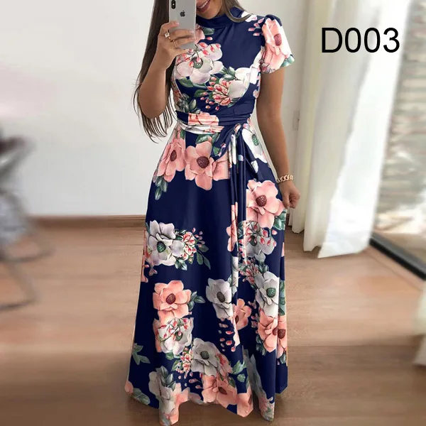 Nowa seksowna i modna sukienka z nadrukiem cyfrowym z dużą sukienką Swing Women Casual Lace-Up Floral Boho Maxi Dresses Vestidos