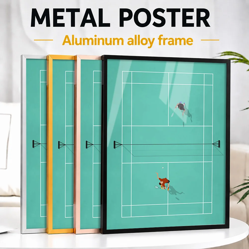 Badminton Court Metal Poster With Aluminum Alloy Frame Customized Photo Retro Sport Style Wall Art For Study Special Coach Gift