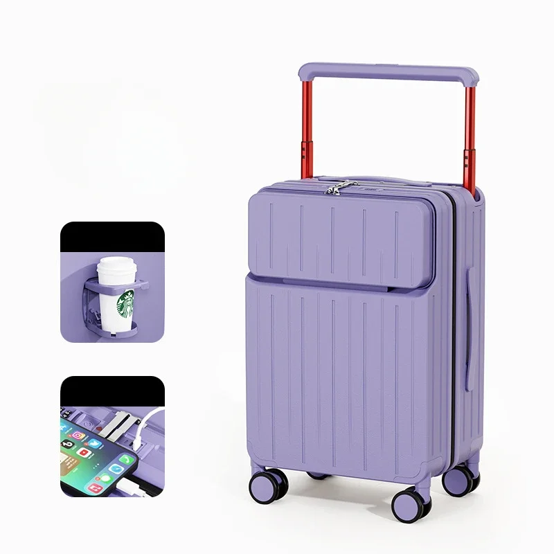 Suitcase Wide Pull Rod Rolling Luggage 20 22 24 26 Inch Front Opening Password Box Women Men Large Capacity Travel Box Trunk