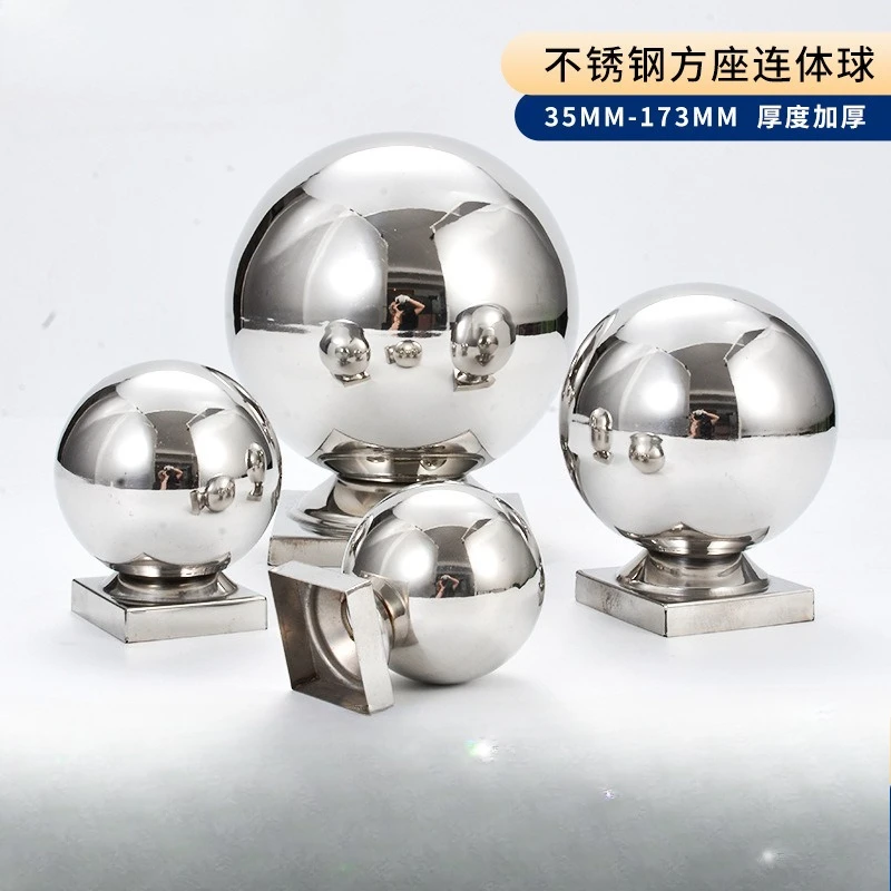 304 stainless steel square tube connected ball, titanium-plated golden staircase handrail, round ball-shaped square base decorat