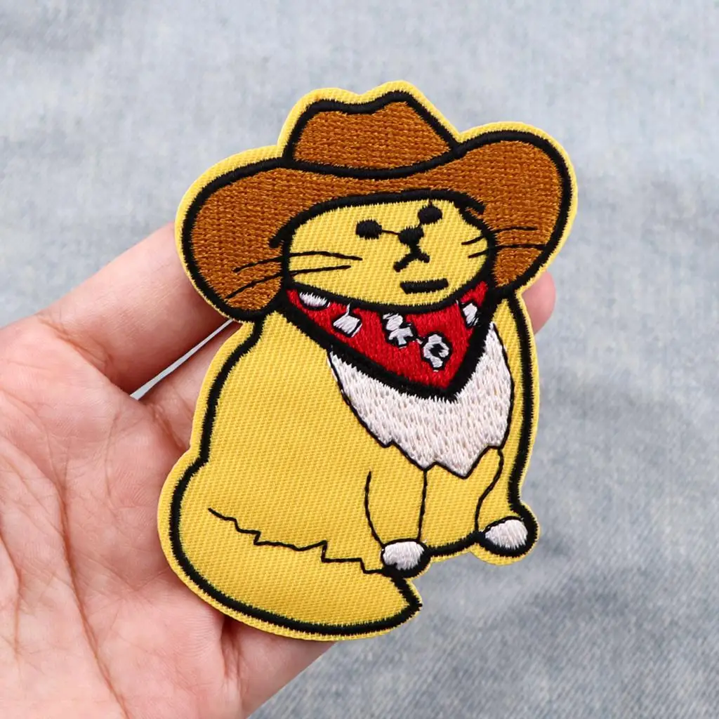 Cowboy Cats Embroidery Patch Cartoon Funny Animal Patch Iron On Patches For Clothing Patches On Clothes Jeans Sew Stickers