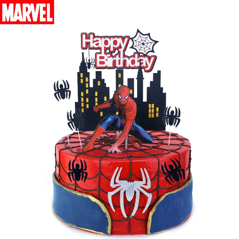 Marvel Spiderman Cake Flag Kids Birthday Decoration Flags Cartoon Anime Figure Disney Spider Man Party Accessorie Supplies Decor