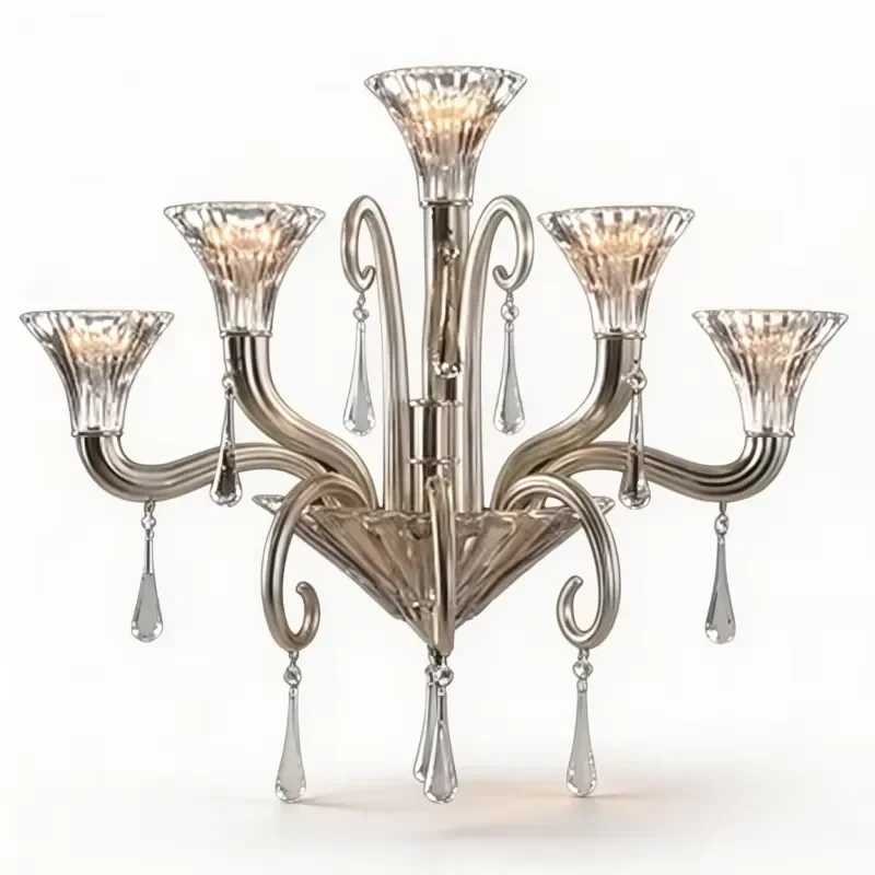 Indoor Living Room Hotel Lobby Wall Lamp Transparent Silver Crystal with Adjustable Height Feature