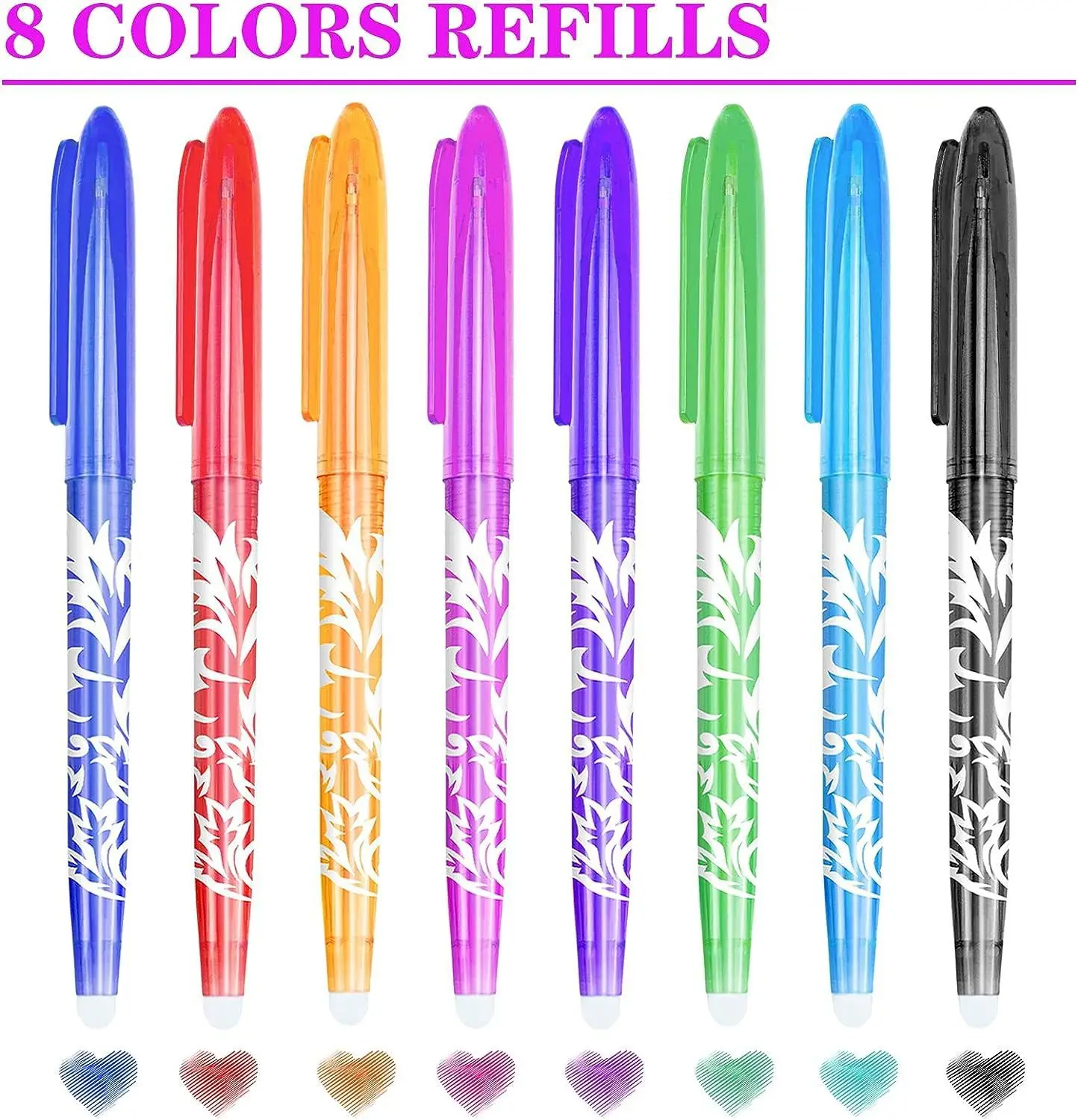 

8 Erasable Pens Erasable multicolored Gel Ink Rolling Ball Extra Fine point Smooth Writing 0.5/0.7mm with Eraser For Students