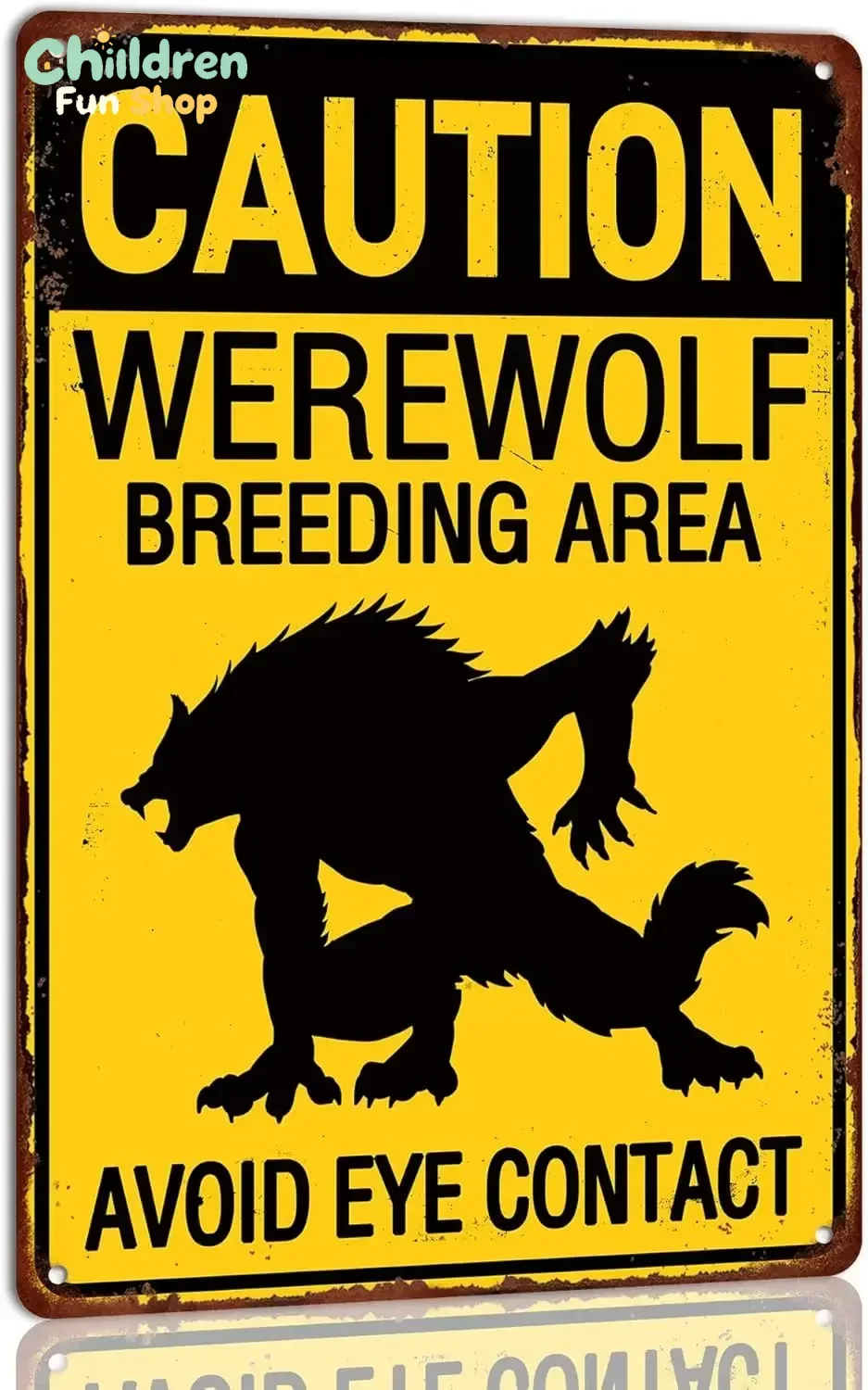Caution Werewolf Breeding Area Avoid Eye Contact Metal Tin Sign Bar Pub Home Wall Decor Cafe Farmhouse Man Cave Decoration Re