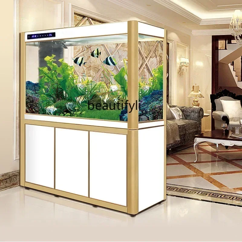 qw Large Glass Fish Tank Rectangular Living Room Floor Mute Aquarium Screen Ecological Change Waterqw