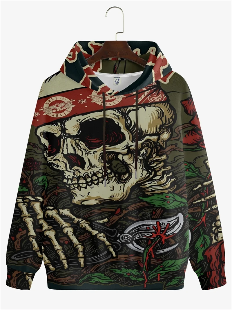 

Skull Graphic Hip Hop Hoodies For Men 3D Printed Fashion Personality Long Sleeve Hooded Clothes Loose Outdoor Street Casual Tops