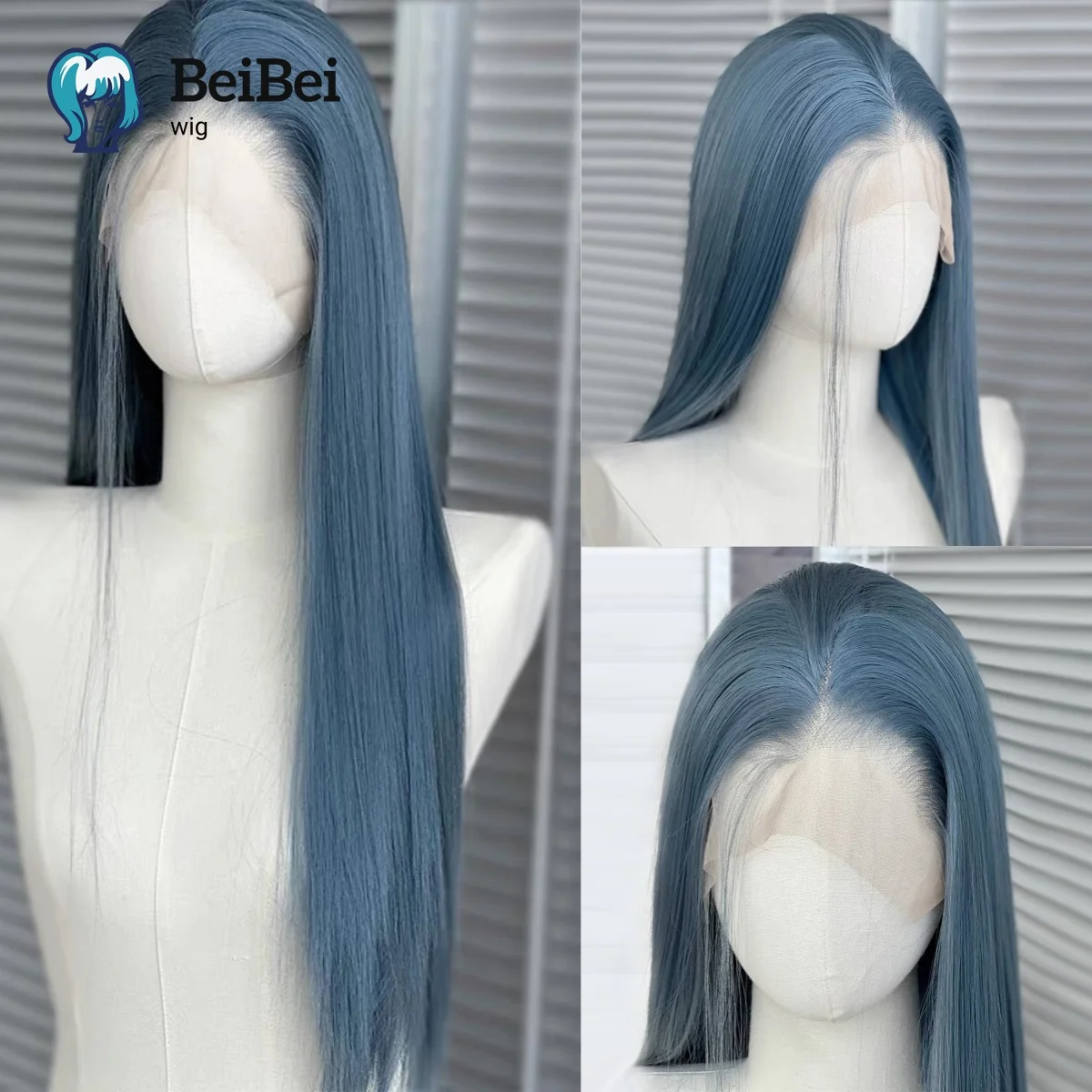 

BeiBei Lake Blue Synthetic Lace Wigs 13*4 for Women 26Inch Long Straight High Temperature Fibers Hair Wigs for Party Cosplay