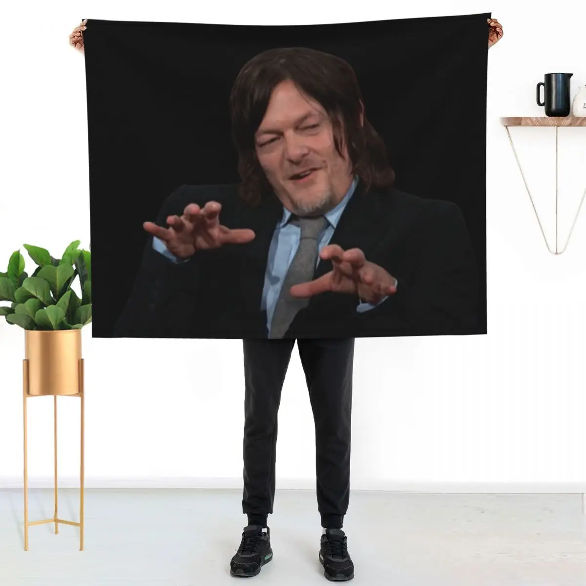 norman reedus cat Throw Blanket Cozy Home Blanket Gift for Christmas Holiday