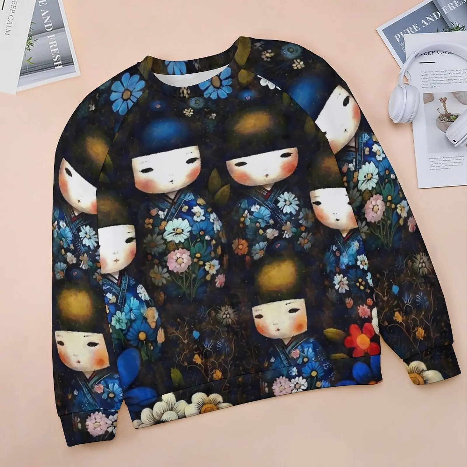 Kokeshi Dolls Casual Hoodies Spring Japanese Dolls Trendy Hoodie Long Sleeve Oversize Street Fashion Graphic Sweatshirts