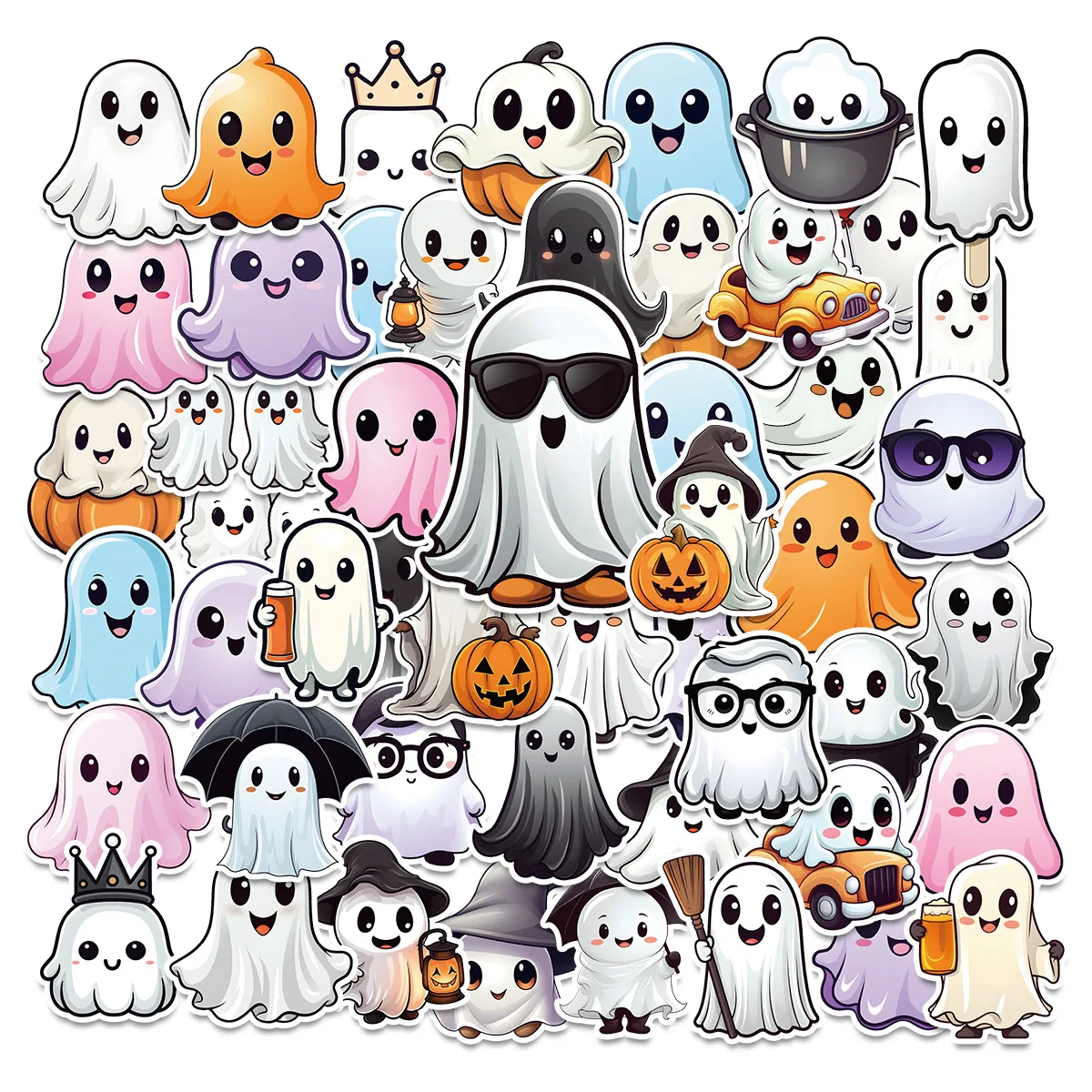 10/30/50PCS Halloween Ghost Cute Graffiti Stickers Decoration Phone Case Skateboard Luggage Refrigerator Waterproof Decal Toy