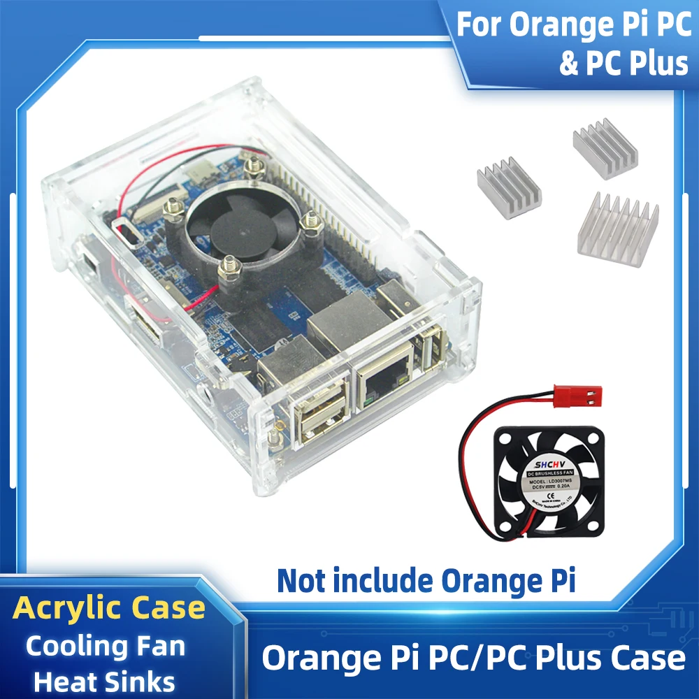 Orange Pi PC Acrylic Case Clear Transparent  Shell Box Optional Cooling Fan Heatsink Compatible for Orange Pi PC Plus